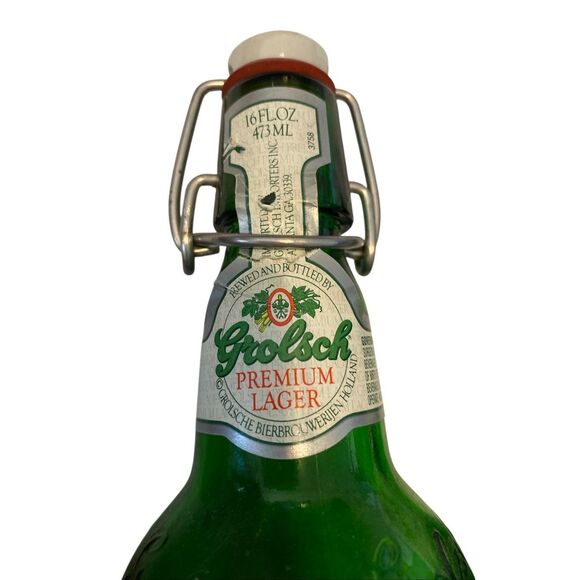 Vintage Grolsch Green Brown Embossed Beer Bottles 16 oz Swing Top Empty Lot Of 4 - Picture 6 of 9